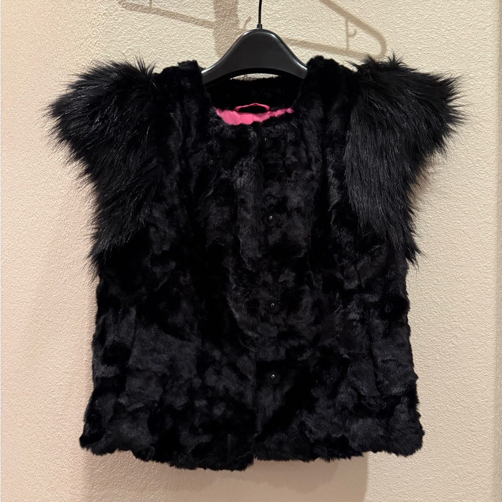 Skaist Taylor Black and Pink Faux Fur Vest